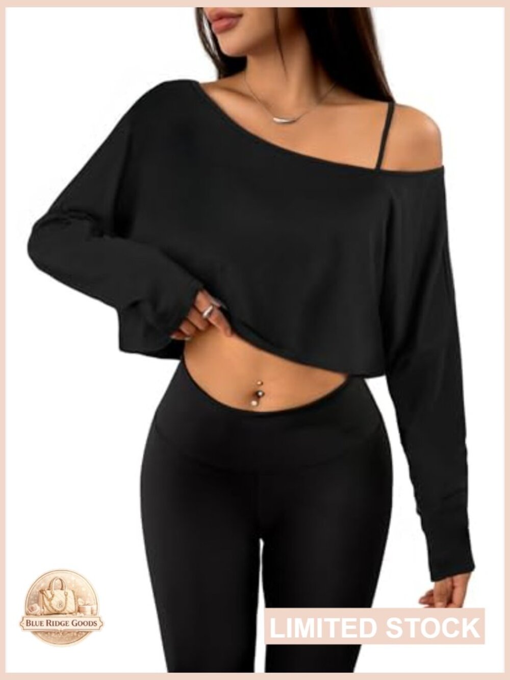Off Shoulder Long Sleeve Crop Top Spaghetti Strap Y2K Going Out Top - Picture 2 of 5